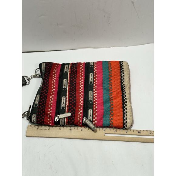 LeSportSac Womens Multicolor Red Black Oran Crossbody Bag Boho Striped 3 Pockets - Picture 4 of 7